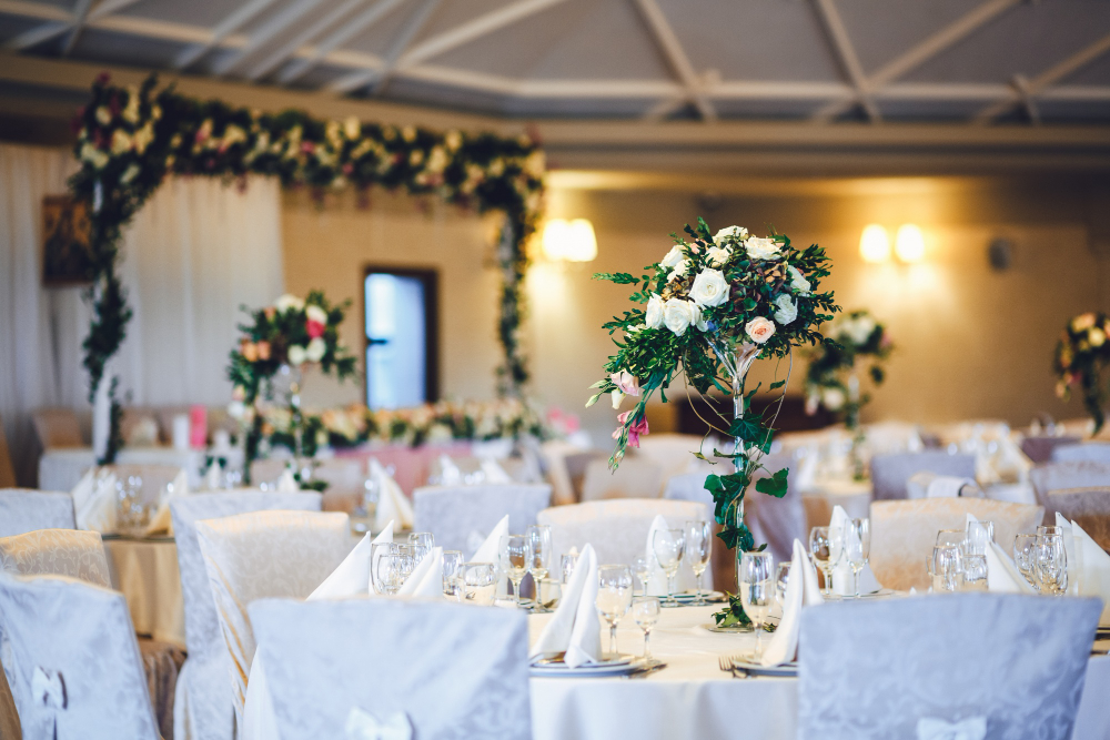 Bunch of flowers and leaves on table